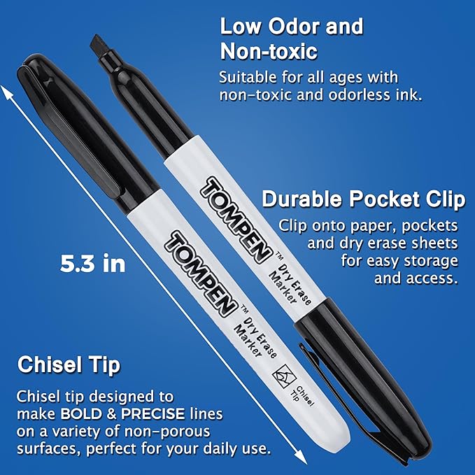 Dry Erase Markers Black,160 Bulk Pack Chisel Tip,Low Odor Quick-Drying Whiteboard Markers for Office Home School Writing Planning-DeskLoop Office