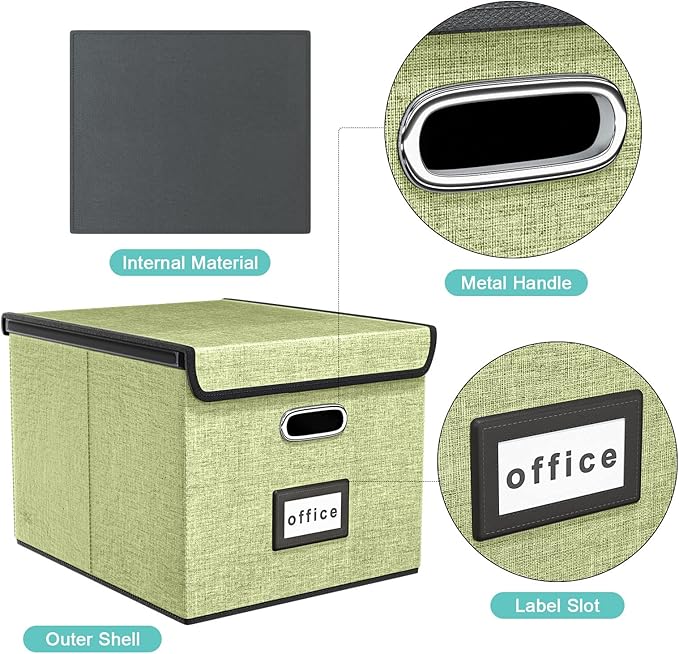 Huolewa File Organizer Boxes with Lids, Linen Hanging Filing & Storage Box with Plastic Slide for Office/Decor/Home, Universal Hanging Filing Organization Box for Letter/Legal Folder-DeskLoop Office