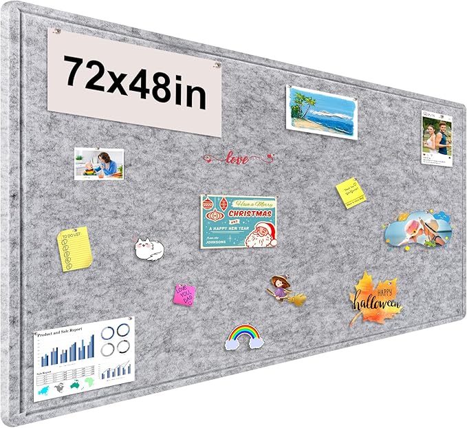Large Bulletin Board, 72x48 Inches Cork Board Alternative, Large Felt Board Decorative Pin Board for Wall, Foldable Photo Board Self-Adhesive Vision Board with 36 Pushpins Light Gray-DeskLoop Office