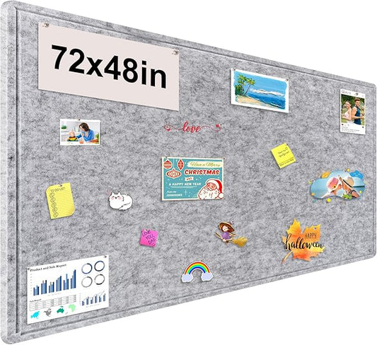 Large Bulletin Board, 72x48 Inches Cork Board Alternative, Large Felt Board Decorative Pin Board for Wall, Foldable Photo Board Self-Adhesive Vision Board with 36 Pushpins Light Gray-DeskLoop Office