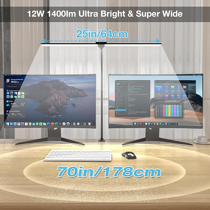 LED Desk Lamp for Home Office, Bright Double Head Desk Lamp with Clamp, Dimmable 5 Color Modes Desk Lighting, 12W Eye-Caring Architect Table Lamp for Workbench, Monitor, Reading, Study, 1400lm-DeskLoop Office