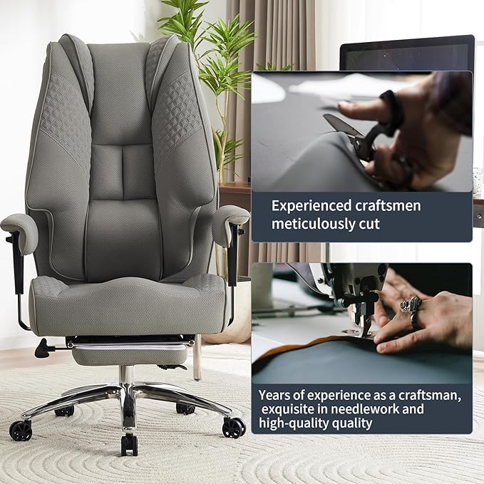 Big and Tall Office Chair 400lbs Wide Seat, Leather High Back Executive Office Chair with Foot Rest, Ergonomic Chairs Lumbar Support for Lower Back Pain Relief (Mesh Light Grey)-DeskLoop Office