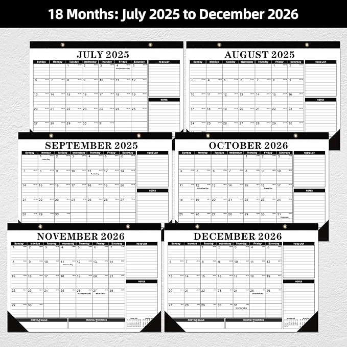 Tcamp Desk Calendar 2025-2026 from July 2025 to December 2026, Large 17" x 12" Wall Calendar with Julian Dates, 18 Months Desk Planner for Home School Office Desktop, Christmas Gifts-DeskLoop Office