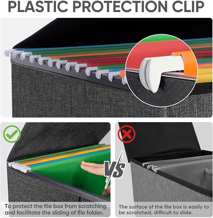 BALEINE File Organizer Box with Lid, Collapsible File Folder Organizer with Plastic Slide, Hanging File Folder Box for Office Document Storage (2 Pack, Black)-DeskLoop Office