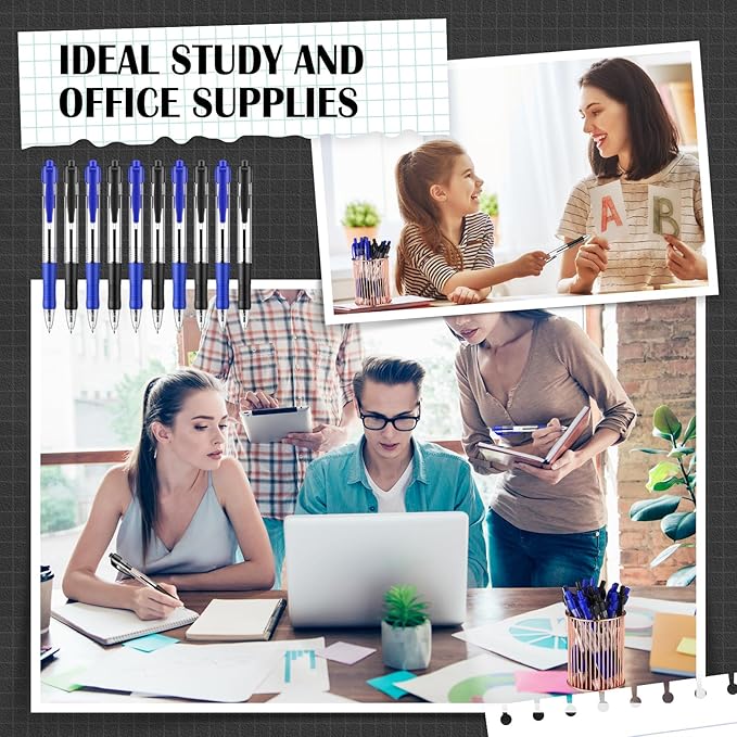 Fulmoon 100 Pcs Gel Ink Pens Retractable Ballpoint Medium Point 1.0 mm Ballpoint Smooth Writing Click Pens for Journal Writing Office Home(Black and Blue Ink)-DeskLoop Office