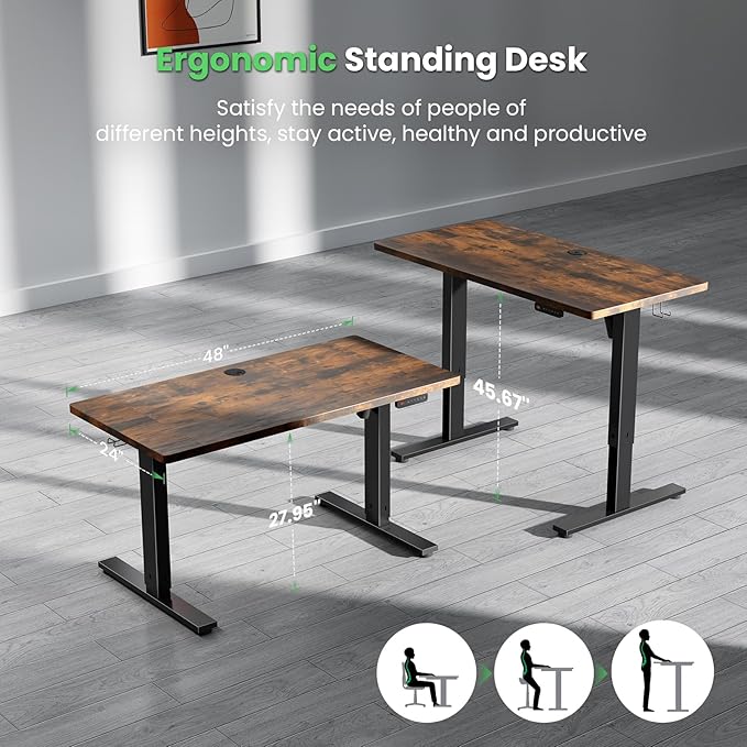 SIAGO Electric Standing Desk Adjustable - 48 x 24 Inch Sit Stand up Desk with Cable Management - 3 Memory Preset Adjustable Height Table-DeskLoop Office