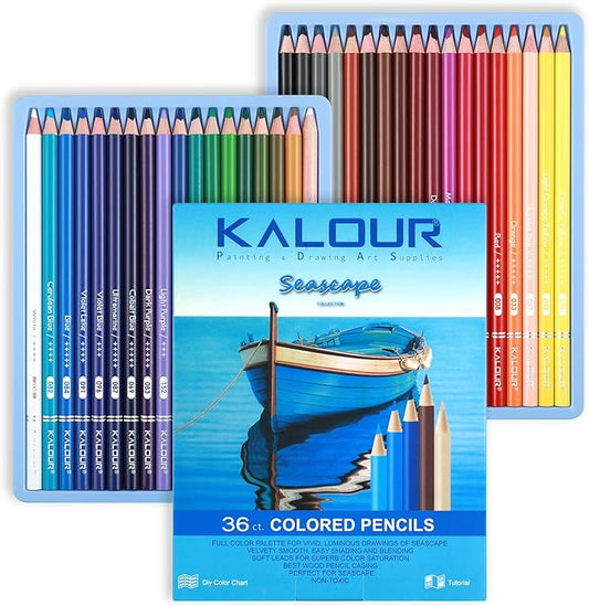 KALOUR PDAS 36-piece Blue Seascape Colored Pencil Set, Pre-sharpened Wooden Colored Pencils for Adults Artists Beginners Coloring Books Drawing & Sketching-DeskLoop Office