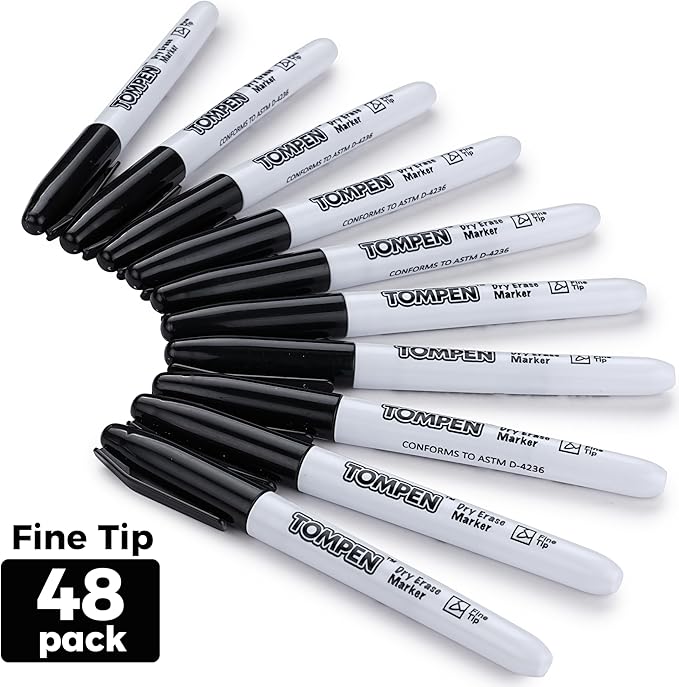 Dry Erase Markers Fine Tip,Black,48 Count Bulk,Thin Erasable Whiteboard Markers with Low Odor Ink Quick-Drying for Calendar Boards Office Home School Writing Planning-DeskLoop Office