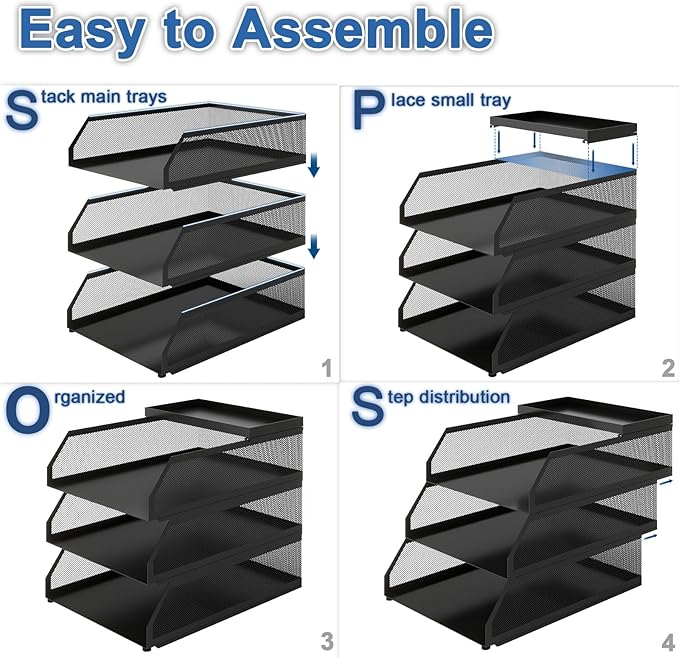 Natwind 3-Tier Stackable Paper Tray, Metal Mesh Desktop Organizer, Paper Sorter, Letter Trays,File Document Storage Rack for for Home, Office, School (Black)-DeskLoop Office