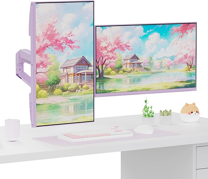 Pixio PS1D Wave Purple Dual Monitor Arm Stand Desk Mount - Fits up to 32 inches Monitors and up to 19.8lbs. VESA Compatibility and Integrated Cable Management-DeskLoop Office