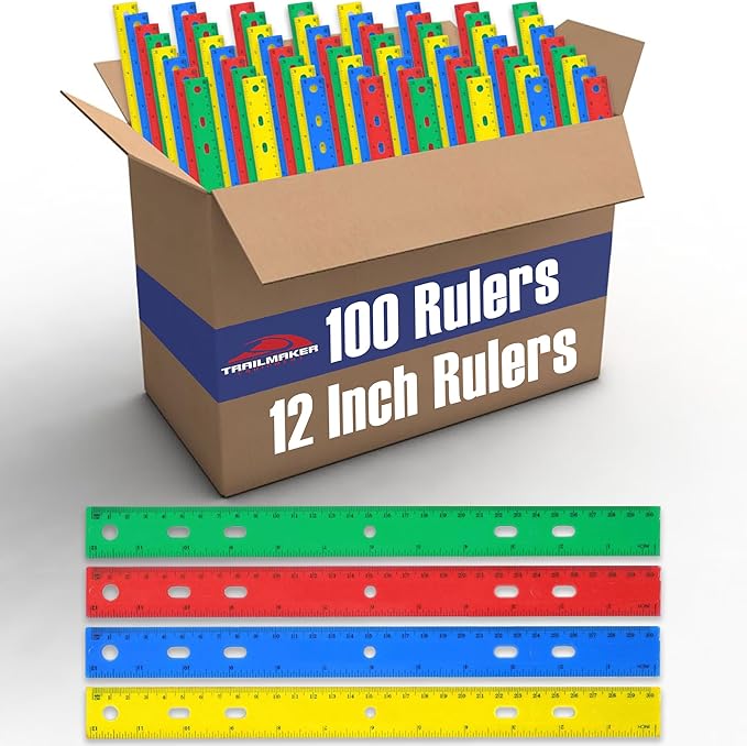 100 Pack Rulers Bulk for Classroom Kids | 12 Inch Rulers with Imperial (US Inches) and Metric (CM/Millimeter) Measure for Teachers, Students-DeskLoop Office