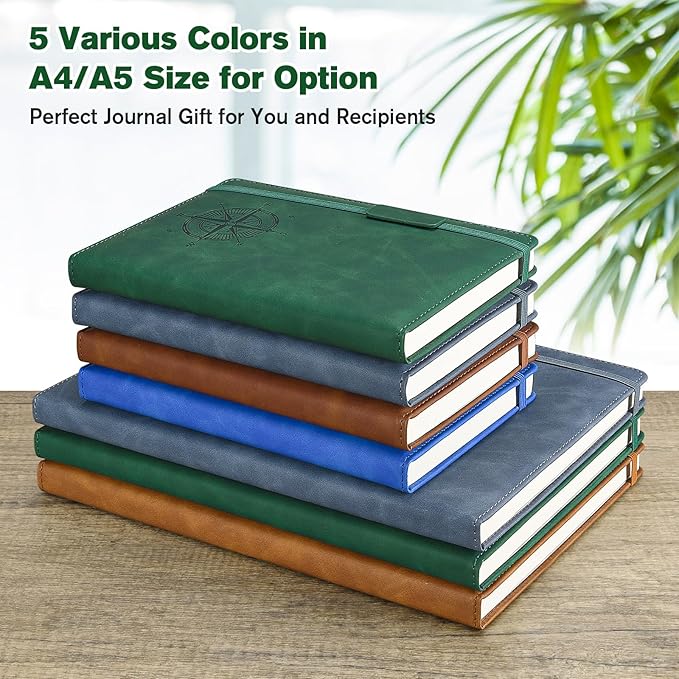 Notebook Journal for Women Men: Leather Journal for Writing, Hardcover College Ruled Journals Notebooks with Thick Paper, Large A4 Daily Journal for Travel, Diary, Gifts for Teens, 8.5"×11", Green-DeskLoop Office