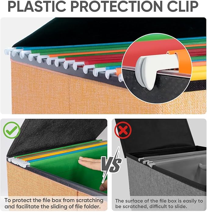 BALEINE File Organizer Box with Lid, Collapsible File Folder Organizer with Plastic Slide, Hanging File Folder Box for Office Document Storage (1 Pack, Orange)-DeskLoop Office