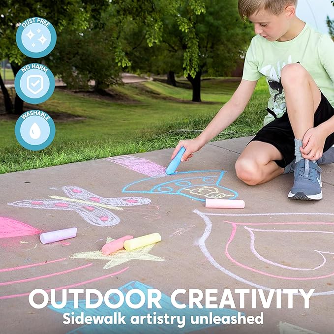 JOYIN 60 PCS Sidewalk Chalk Set (10 colors), Non-Toxic Washable Outdoor Jumbo Chalk Set for Painting on Chalkboard, Art Play and Playground Toy-DeskLoop Office