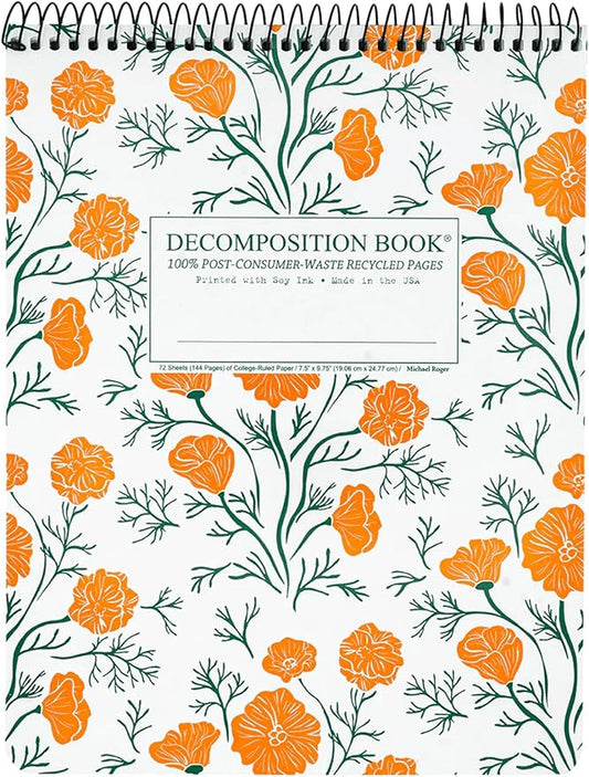 Decomposition Cali Poppies Top Bound Spiral Notebook – 7.5 x 9.75 Journal, College Ruled Lined Pages – Left-Handed Friendly Notebooks Ideal for Students, Artists & Office Professionals – Made in USA-DeskLoop Office