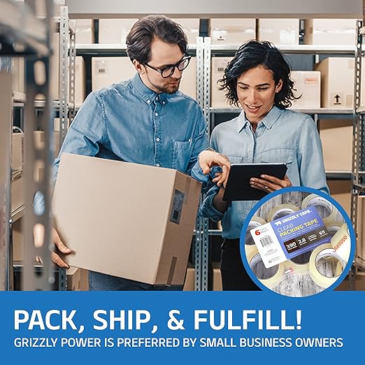 Grizzly Power Clear Packing Tape Refill Rolls for Shipping, Moving, Packaging - True 2 Inch x 65 Yards, 2.8mil Thick, 12 Rolls-DeskLoop Office