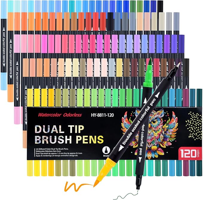 120 Colored Art Brush Markers Pens for Adult, Fine Point Art Marker, Double Tip Colored Pen, Coloring Book Markers for Adult, Hand Lettering, Drawing-DeskLoop Office
