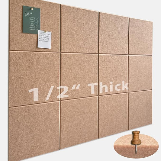 Large Cork Board for Office Wall Decor,48"x36"-12 Pack Felt Wall Tiles with Safe Removable Adhesive Tabs, 1/2" Thick, Felt Bulletin Board Pin Board Cork Boards for Walls - Salmon Pink-DeskLoop Office