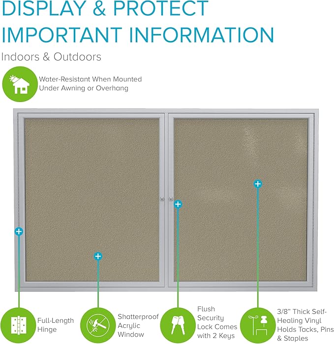 Ghent 48"x60" 2-Door Outdoor Enclosed Vinyl Bulletin Board, Shatter Resistant, with Lock, Satin Aluminum Frame - Caramel (PA24860VX-181), Made in the USA-DeskLoop Office