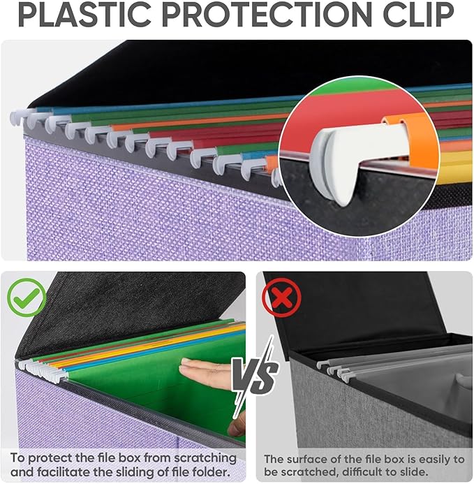 BALEINE File Organizer Box with Lid, Collapsible File Folder Organizer with Plastic Slide, Hanging File Folder Box for Office Document Storage (1 Pack, Purple)-DeskLoop Office