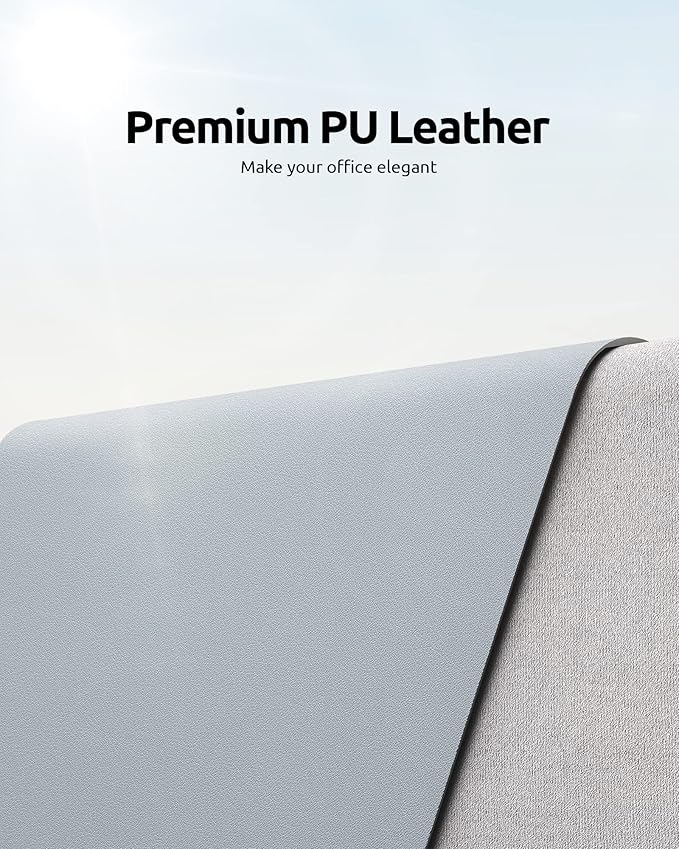 YSAGi Leather Desk Protector, Office Mat, Large Mouse Mat, Non-Slip PU Leather Blotter, Laptop Desk Mat, Waterproof Writing Pad for Office and Home (Light Grey, 35.4" x 17")-DeskLoop Office