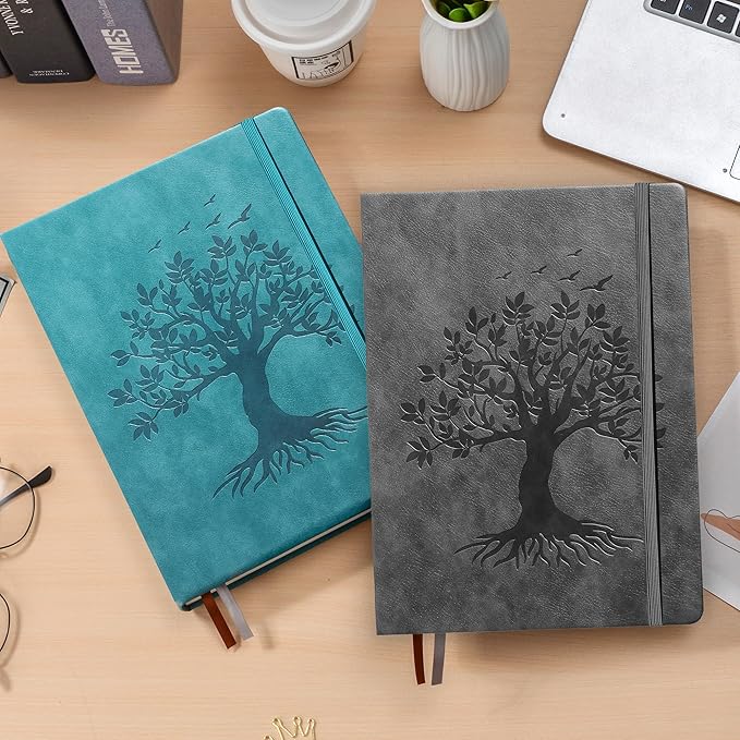 ZXHQ B5 Bullet Dotted Journal Notebook:150gsm Thick Paper, 256 Pages, Dot Grid Hardcover, Tree of Life Design, Fine Inner Pocket - 7.7" × 10" SeaGreen-DeskLoop Office