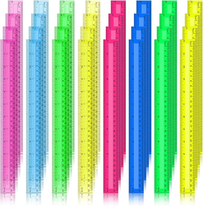Teling 192 Pack Rulers Bulk for Classroom Transparent Colorful Metric Rulers with Inches and Centimeters 8 Colors for Kids Back to School Supplies(12 Inch)-DeskLoop Office