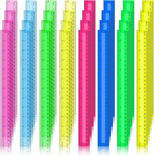 Teling 192 Pack Rulers Bulk for Classroom Transparent Colorful Metric Rulers with Inches and Centimeters 8 Colors for Kids Back to School Supplies(12 Inch)-DeskLoop Office