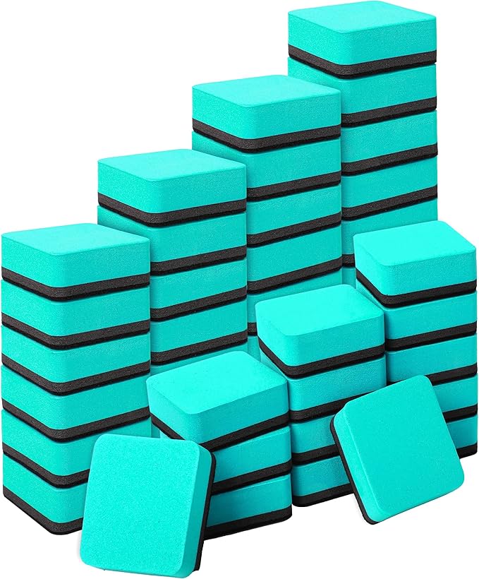 Dry Erase Erasers, 48 Pack Magnetic Whiteboard & Chalkboard Cleansers, Small Magnetic Erasers (Green)-DeskLoop Office