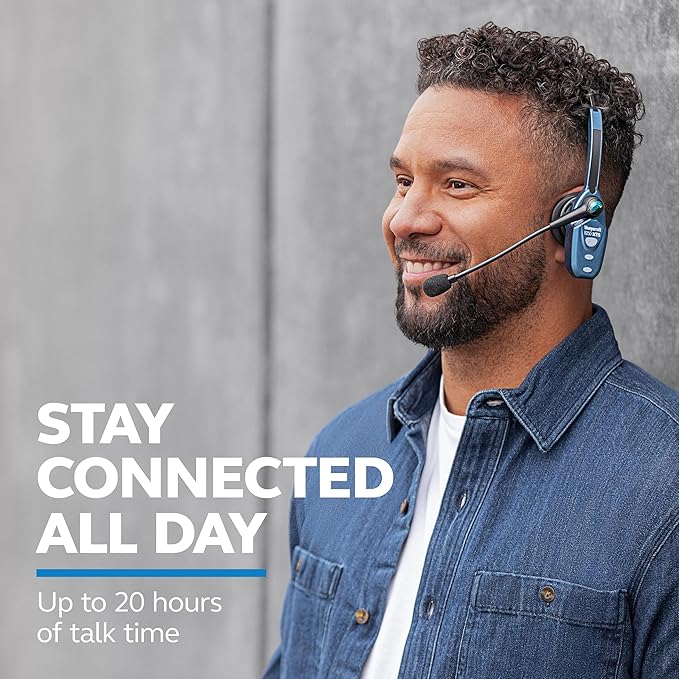 BlueParrott B250-XTS Mono Bluetooth Wireless Headphones 91% Noise Canceling Over Head Trucker Headset with Mic, Lightweight Design with Adjustable Headband, 20 hrs. Talk Time, Blue-DeskLoop Office