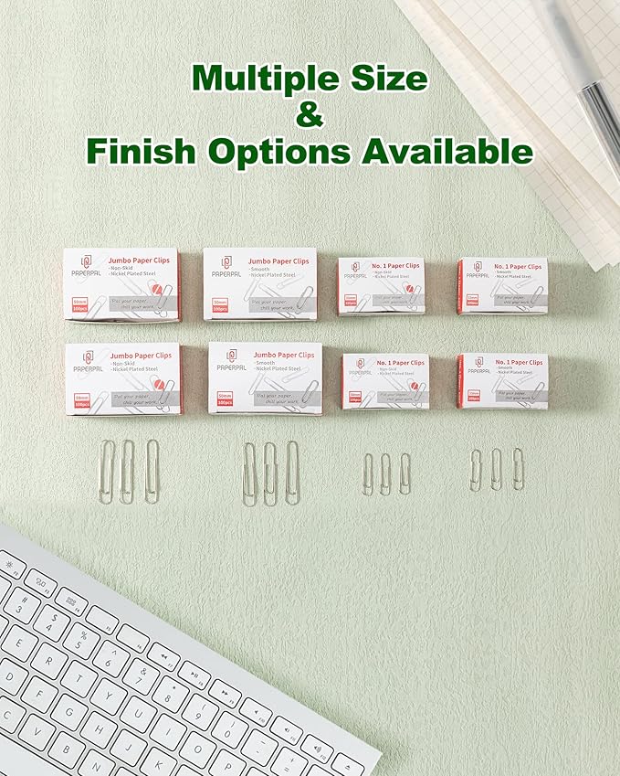 PAPERPAL Paperclips for Office School & Personal Use, Jumbo Nonskid Paper Clip (2"), 1000 Large Paper Clips (10 Boxes of 100 Each), Silver-DeskLoop Office