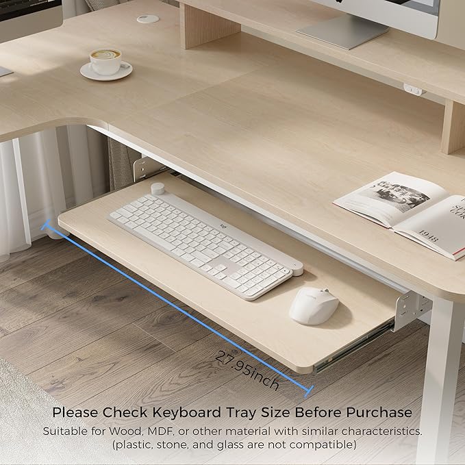 EUREKA ERGONOMIC Adjustable Keyboard Tray Under Desk, 28x11 Inch Large Slide Out Keyboard & Mouse Platform Tray, Wooden Pull Out Computer Keyboard Drawer for Typing Home Office Desk, Maple-DeskLoop Office