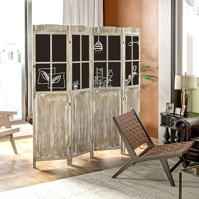 NicBex Room Divider 4 Panel Room Dividers with Black Boards Partition Room Dividers and Folding Privacy Screens 5.6 FT Wall Divider for Home, Office, Room Separation,70.75"W x 0.75"D x 69.75"H,Natural-DeskLoop Office