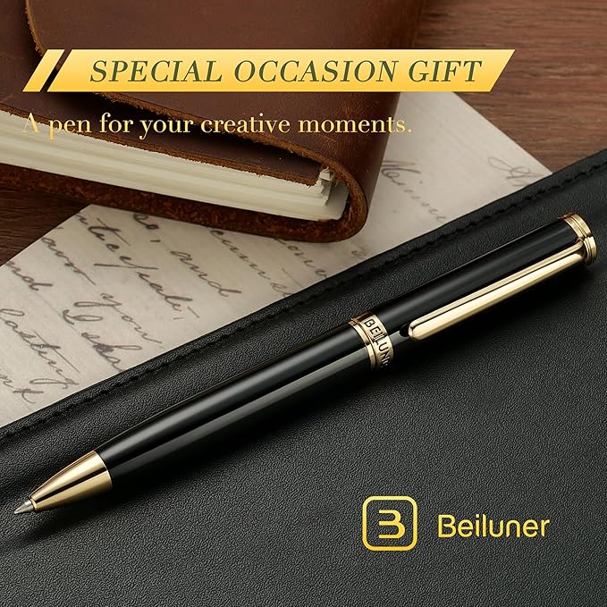 BEILUNER Luxury Gel Pen with 24K Gold Finish, Black Piano Lacquer, Luxury Grade Craftsmanship, Best Pen Gift Set for Men and Women, Professional, Executive, Office, Retractable Nice Pens-DeskLoop Office