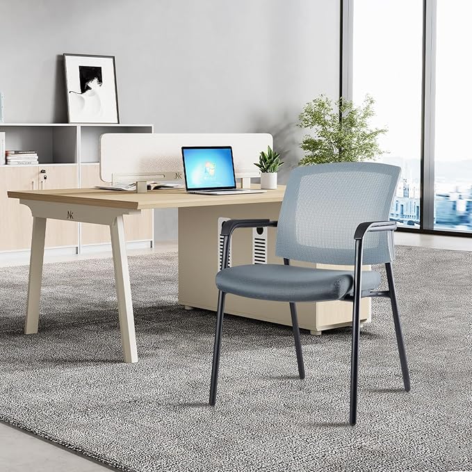 CLATINA Office Reception Guest Chair Mesh Back Stacking with Ergonomic Lumbar Support and Thickened Seat Cushion for Waiting Conference Room Gray-DeskLoop Office