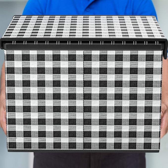 Huolewa Decorative Collapsible File Storage Organizer Boxes with Lids, Hanging Filing & Storage Boxes for Office/Decor/Home, Filing System for File and Folders Storag - (Black & White Lattice)-DeskLoop Office