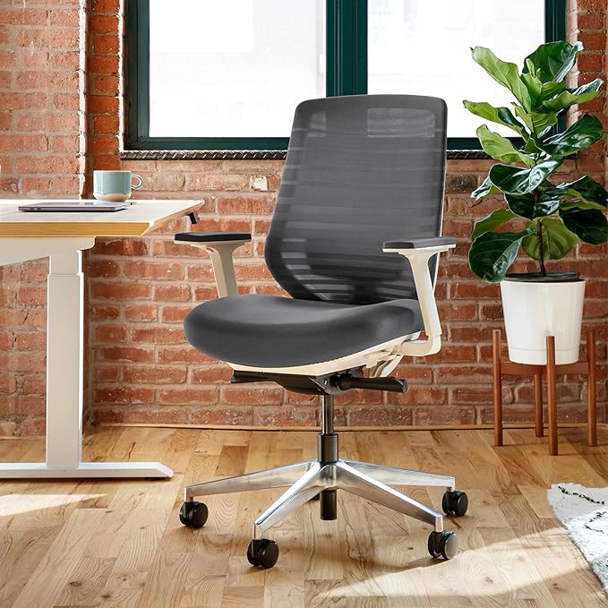 Branch Ergonomic Chair - A Versatile Desk Chair with Adjustable Lumbar Support, Breathable Mesh Backrest, and Smooth Wheels - Experience Optimal Comfort and Support - Graphite - White-DeskLoop Office