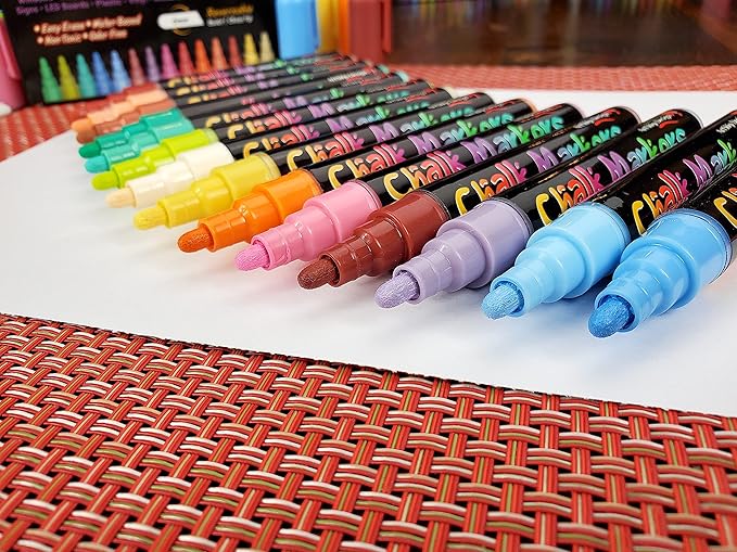 ArtShip Design 14 Vintage Colors Chalk Markers - Reversible Medium Tip Liquid Chalk Pens Wet Erasable - Menu Boards, Glass, Windows, Whiteboards, Classrooms, Mirrors, Chalkboards, Plastic, Metal-DeskLoop Office