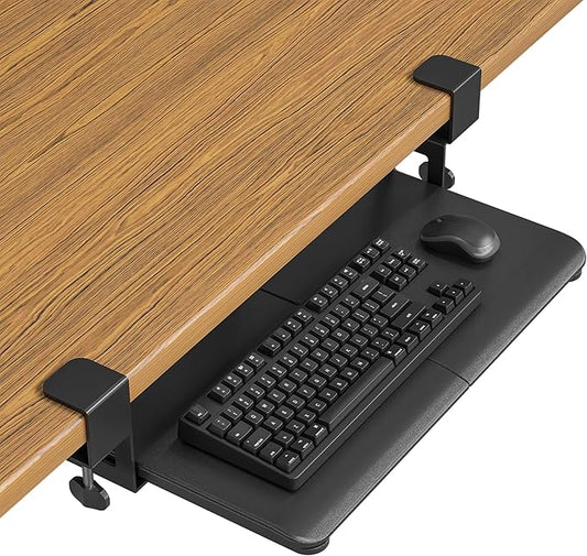 BONTEC KMT01-PJ Under Desk Keyboard Tray, Pull-Out Keyboard & Mouse Platform with C-Clamp, 20 x 11.8 in Space-Saving Ergonomic Slide-Out Drawer, Black-DeskLoop Office