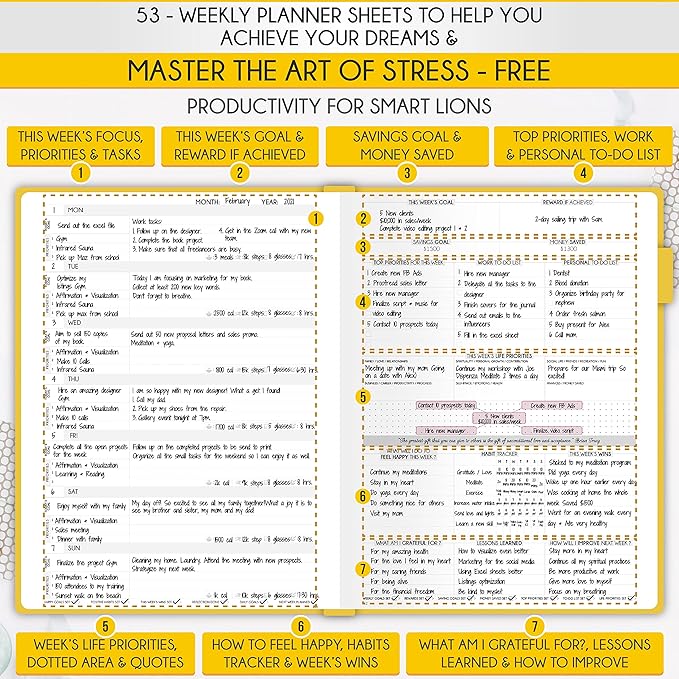 Life Planner - Undated Daily, Weekly & Monthly Planner with Budget Section | A 12 Month Journey to Increase Productivity & Happiness | Life Organizer & Gratitude Journal - Horizontal Format-DeskLoop Office