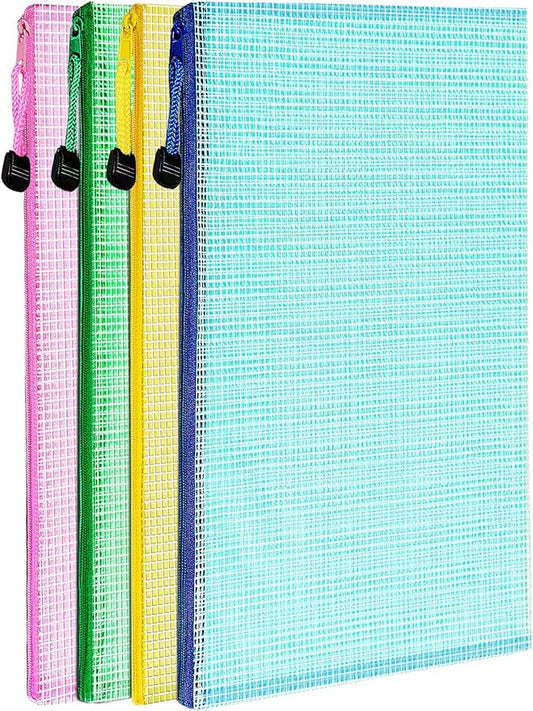 LEOBRO Mesh Zipper Pouch Bags, 13.2"x 9.2" Zipper Pouch, 4 pcs Mesh Bags with Zipper, Storage Bags Pouch for Organization Toy Puzzles Board Game Travel, File Jackets & File Pockets-DeskLoop Office