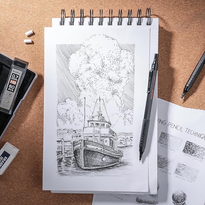 Nicpro Black Art Mechanical Pencil Set, 5PCS Metal Drafting Pencils 0.3, 0.5, 0.7, 0.9 mm & 2mm Graphite Lead Holder For Sketching Drawing With 9 Tubes (4B 2B HB 2H Colors) Lead Refills Erasers Case-DeskLoop Office