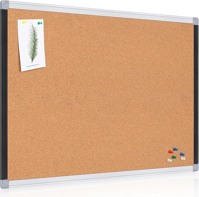 Board2by Large Cork Bulletin Board 36" x 48", Black/Sliver Aluminium Framed Corkboard, 4 x 3 Office Board for Wall Decor, Wall Mounted Notice Pin Board with 18 Push Pins for School, Home & Office-DeskLoop Office