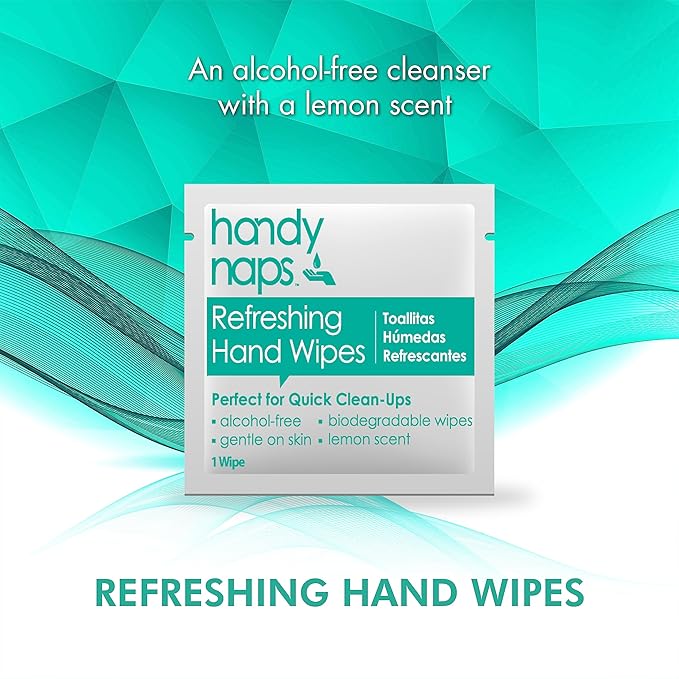 Handynaps Alcohol-Free Hand Wipes With Fresh Lemon Scent, Gentle On The Skin - Box of 100 Individually Wrapped Wipes For Adults and Kids, Travel Essentials-DeskLoop Office