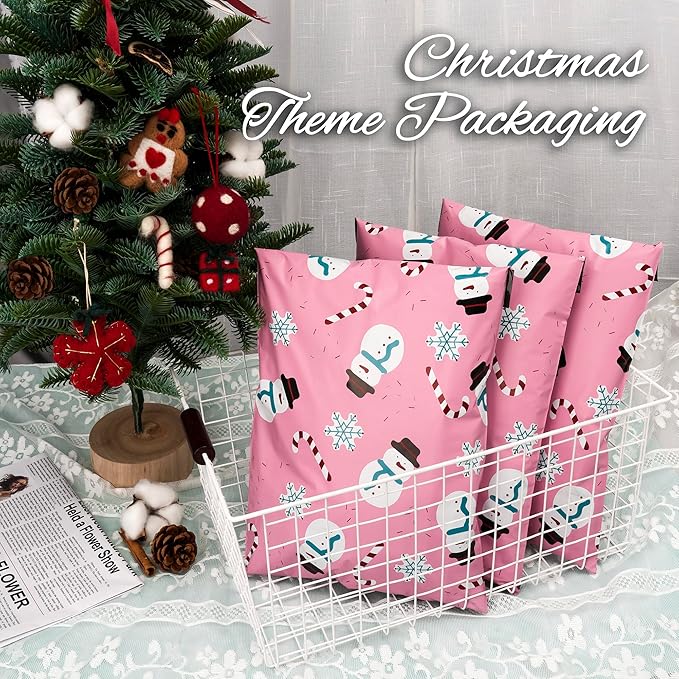 Christmas Poly Mailer 14.5x19 Inch 50 Pcs, Waterproof Shipping Bags for Clothing, Tear-Resistant Mailier Bags, Strong Mailing Bags with Self-Seal - Snowmen Printed-DeskLoop Office