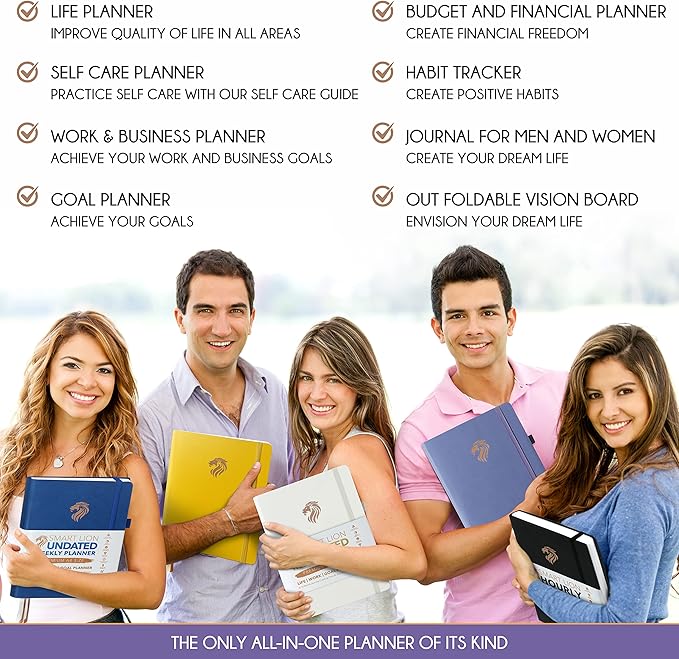 Hourly Planner - Undated Daily, Weekly & Monthly Planner with Budget Section | A 12 Month Journey to Increase Productivity & Happiness | Life Organizer & Gratitude Journal - Vertical Format-DeskLoop Office