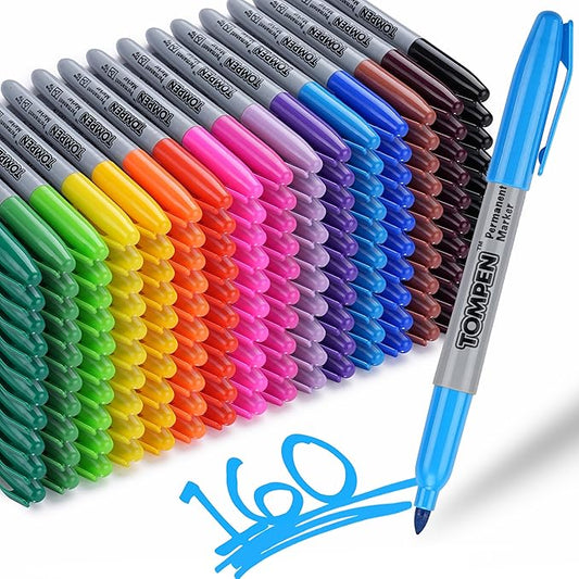 Permanent Markers,Fine Tip,160 Pack Bulk,16 Assorted Multicolor Colors,Waterproof Permanent Marker Pens with Quick Drying on Wood,Plastic,Paper,Metal,Mirror for Office School Classroom Home-DeskLoop Office