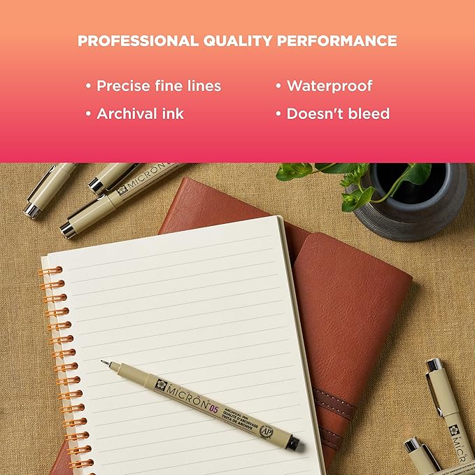 SAKURA Pigma Micron Fineliner Pens - Archival Black & Colored Ink Pens - For Writing, Drawing, or Journaling - Black & Assorted Colored Ink - 01 Point Size - 6 Pack-DeskLoop Office