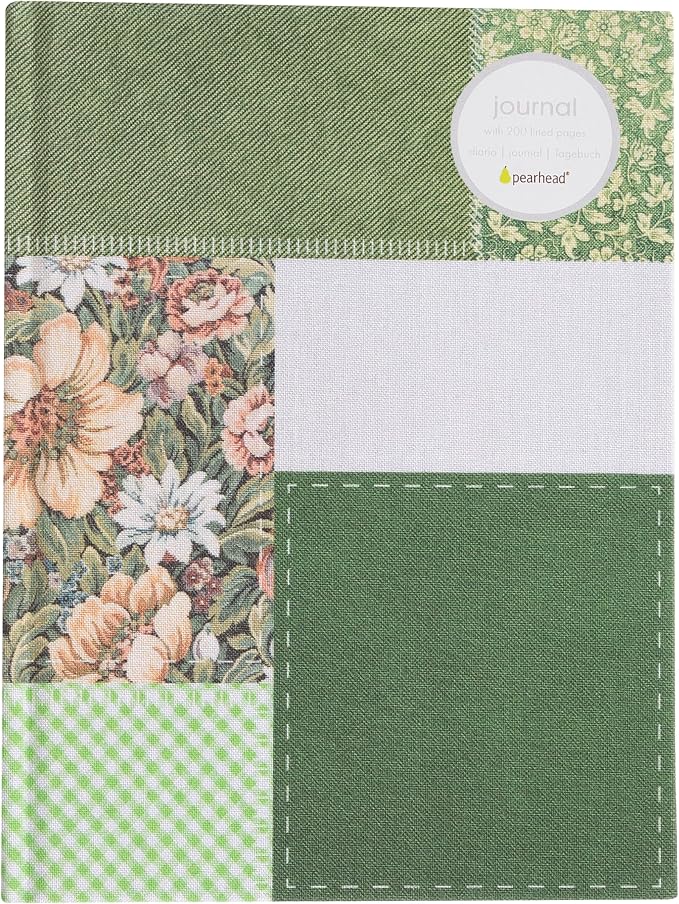 Pearhead Green Patchwork Fabric Hardcover Journal, 6x8 College-Ruled Lined - Image 10
