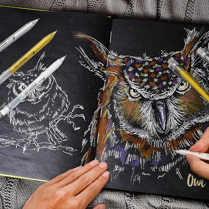 3 Colors 0.6mm Extra Fine Point Gel Pen Set – White, Gold & Silver Gel Ink Pens for Artists Drawing on Black Paper, Sketching, Bullet Journaling & Holiday Crafts-DeskLoop Office